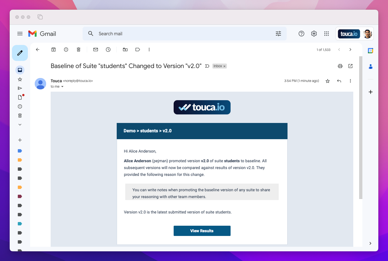 Sample email when new version is promoted