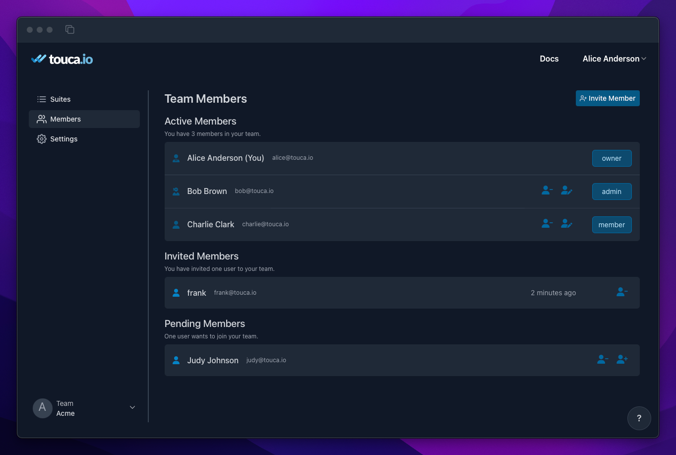 Team Members page