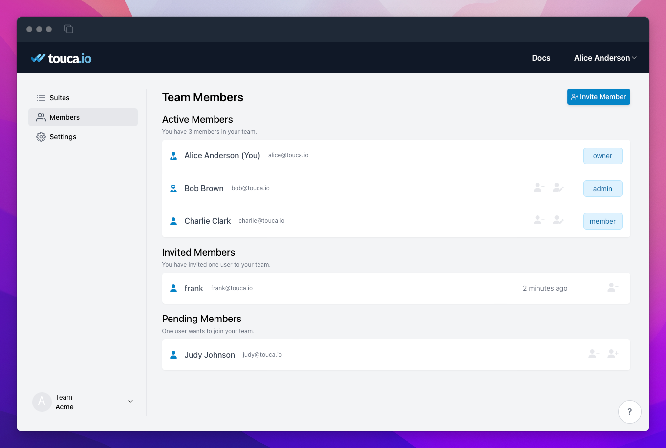 Team Members page