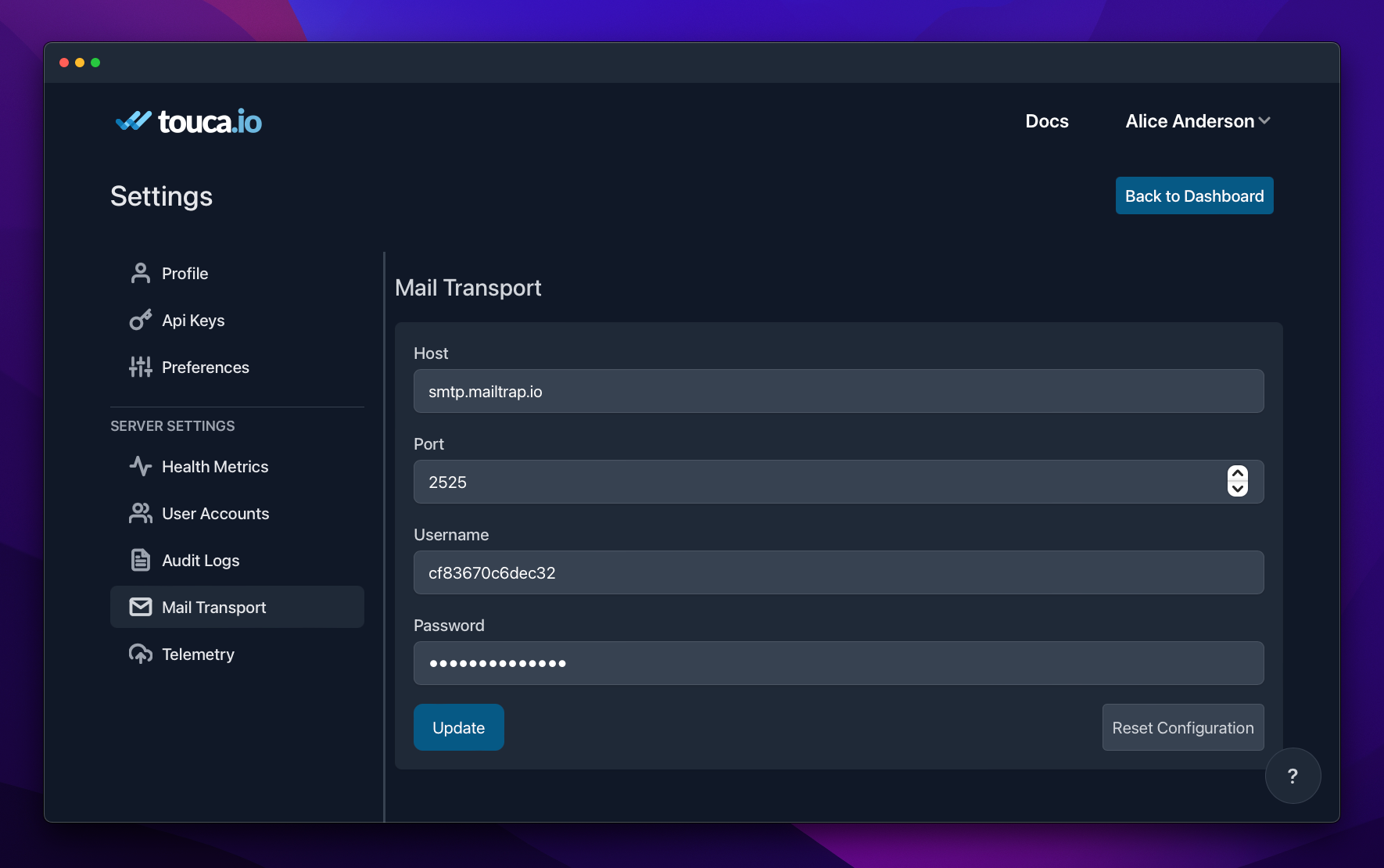 Mail Server Configuration Form