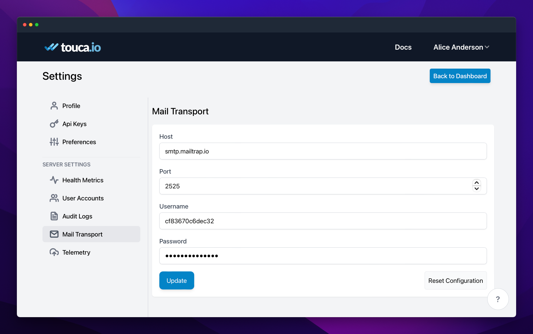 Mail Server Configuration Form